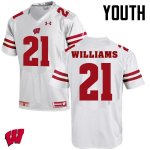 Youth Wisconsin Badgers NCAA #21 Caesar Williams White Authentic Under Armour Stitched College Football Jersey RS31R27NC